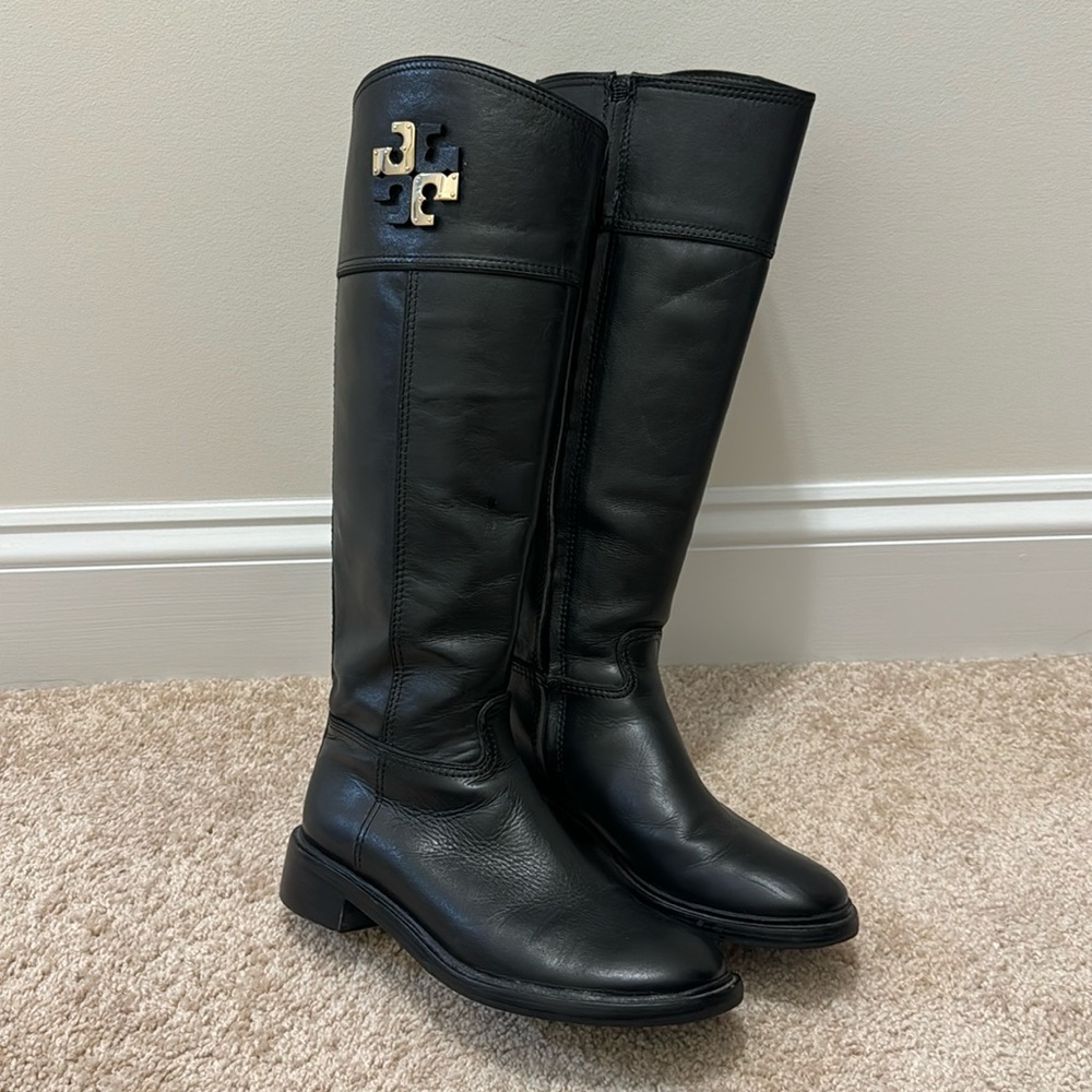 Tory Burch Lowell 2 Black Leather Riding Boots - Size 6